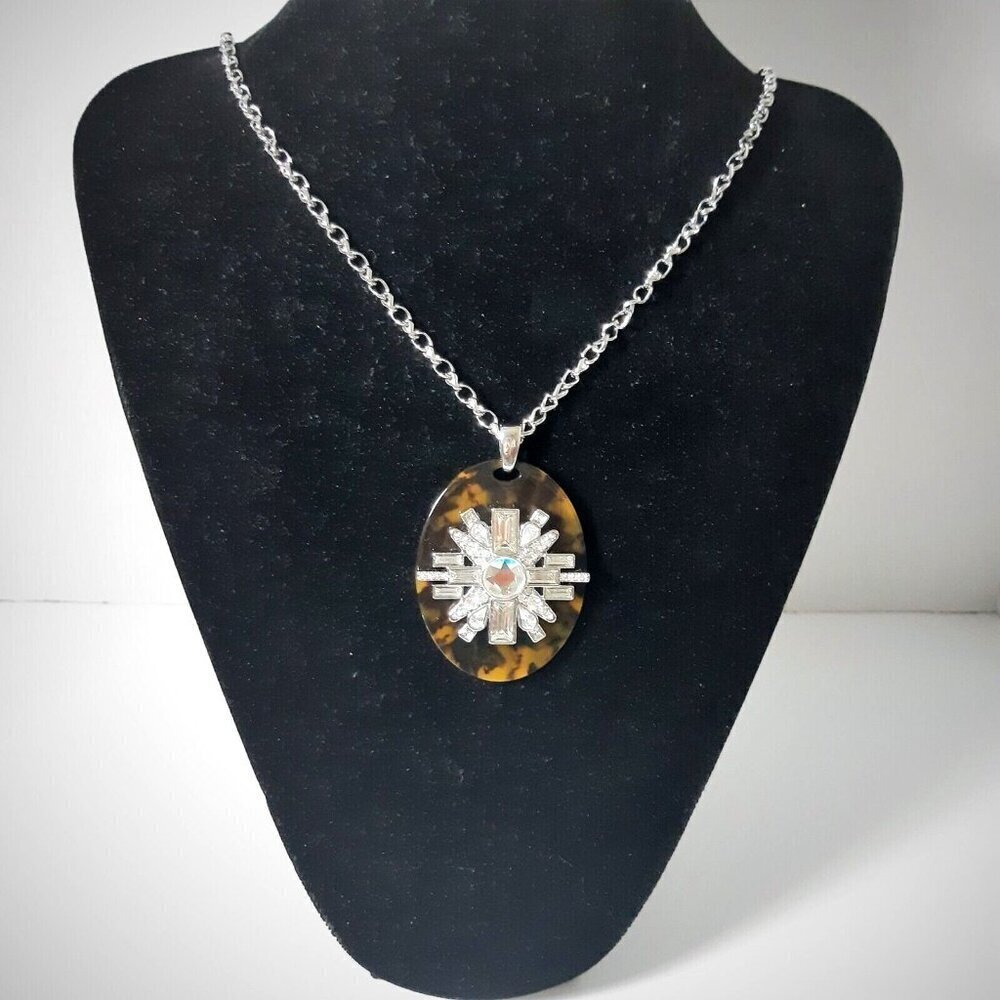 Lia Sophia Elysian Tortoise Shell Resin Cut Crystals Statement Necklace Retired - Picture 7 of 7